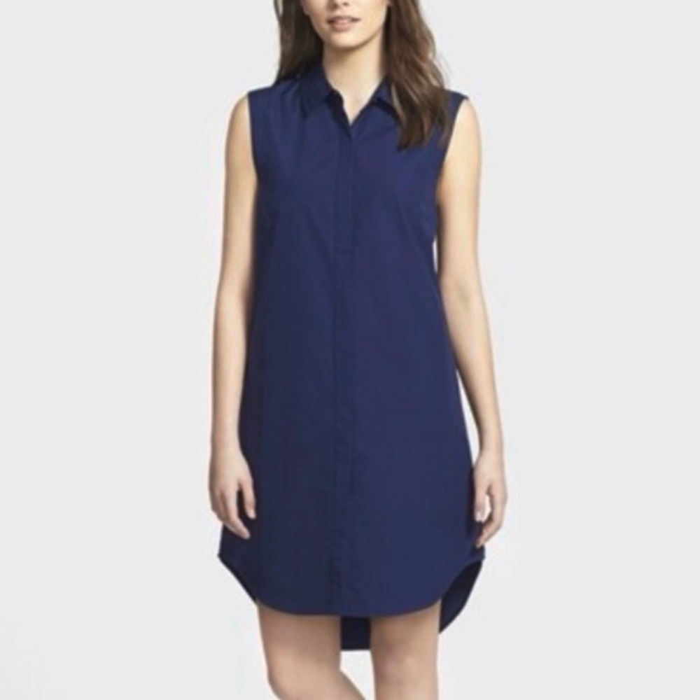 Eileen Fisher Sleeveless Button Down Navy Blue Dress Size Medium